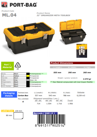 22" PORT-BAG ORG.TK.ÇANT.B KAL.METAL KİLİT M.L-04