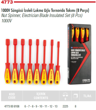8Lİ SÜNGÜSÜ İZOLELİ LOKMA UÇLU TOR.SETİ 1000