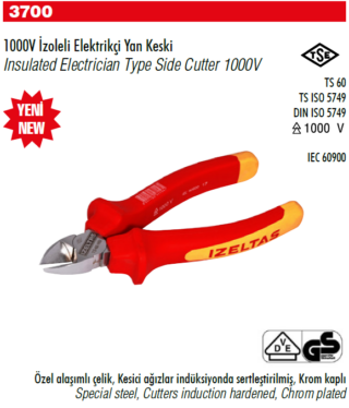 180 mm İzoleli Elektrikçi Yan Keski 1000 V İzeltaş