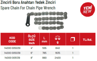 8" ZİNCİRLİ BORU ANAHTARI YEDEK ZİNCİR İZELTAŞ