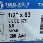 1/2*83 BB DİBİ 4 KÖŞE ÇELİK CIVATA 8.8