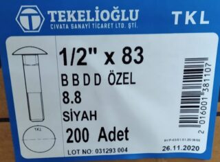 1/2*83 BB DİBİ 4 KÖŞE ÇELİK CIVATA 8.8