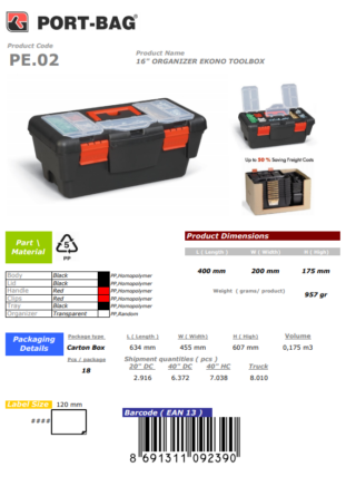 16" PORT-BAG ORG.TK.ÇANT.B KAL. EKONOMİK P.E-02