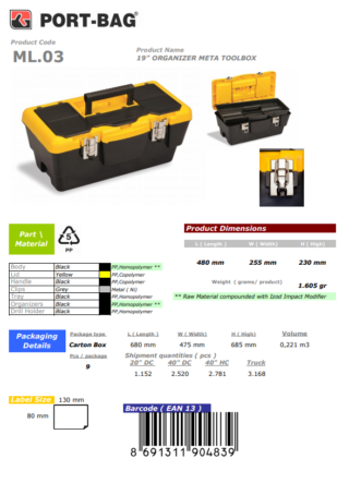 19" PORT-BAG ORG.TK.ÇANT.B KAL.METAL KİLİT M.L-03