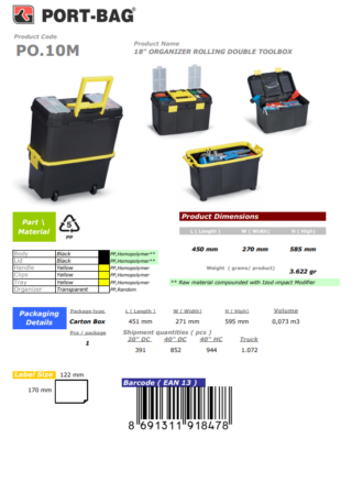 18" PORT-BAĞ ARB.TK.ÇANT.B KAL.MOBİL P.O-10M