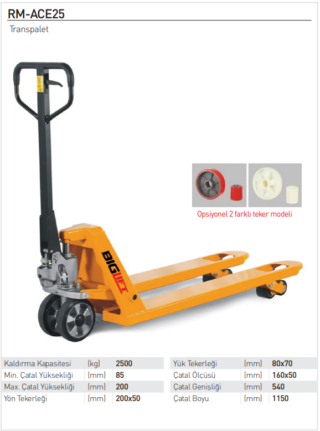 BIGLIFT ACEW-25 2,5 TON TRANSPALET BEYAZ TEKER