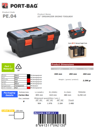 22" PORT-BAG ORG.TK.ÇANT.B KAL.EKONOMİK P.E-04