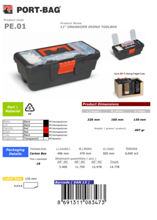 13" PORT-BAĞ ORG.TK.ÇANT.B KAL.EKONOMİK P.E-01